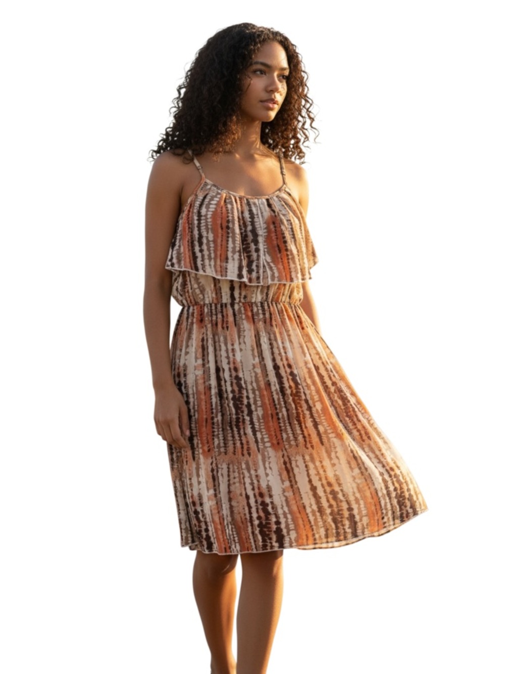 Runaway Pony (Australia) Orange/Cream/Brown Layered Spaghetti Strap Dress (M)